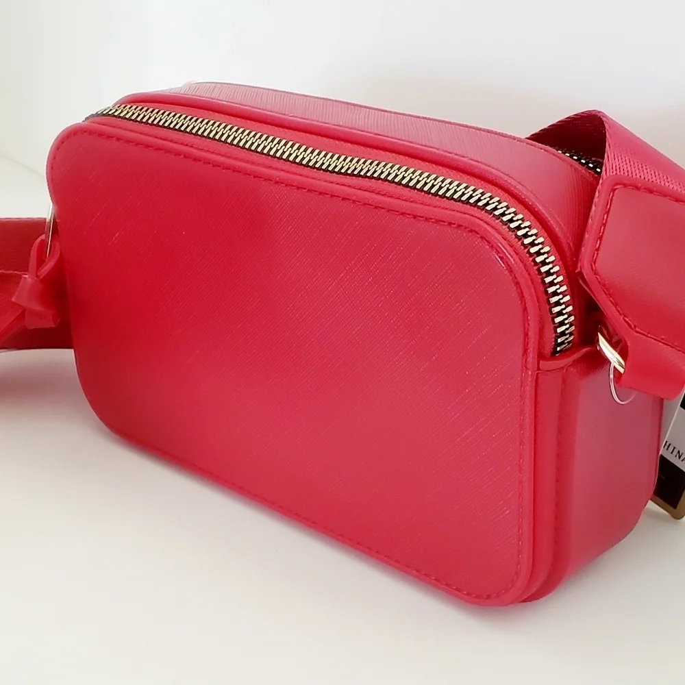Caleesa Double Zipper Red Jelly Camera Women's Crossbody Bag